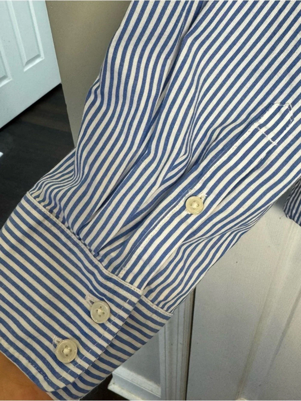 J.Crew Blue Stripe Bow Embellished Button Down Shirt Size 2X Cotton Stretch NWOT - Picture 10 of 12